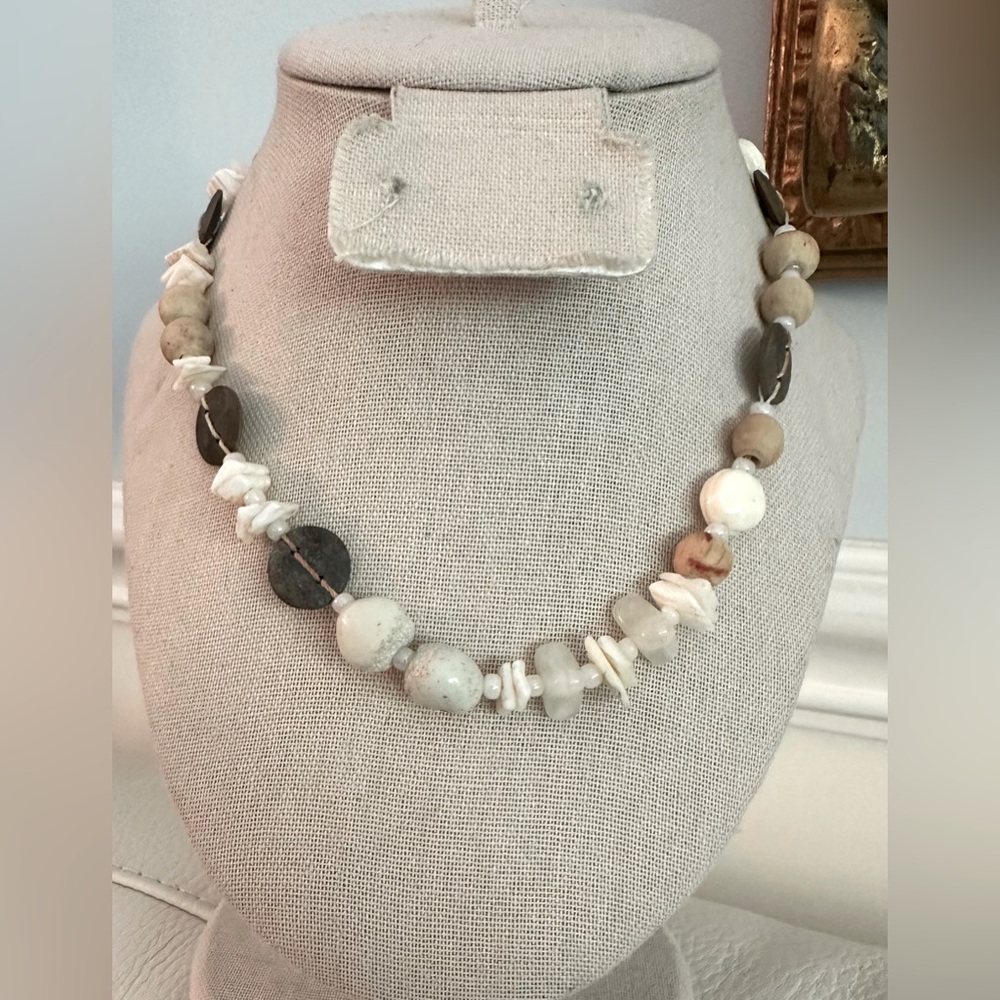 Natural Stone Shell And Coconut Shell Necklace Pe… - image 1